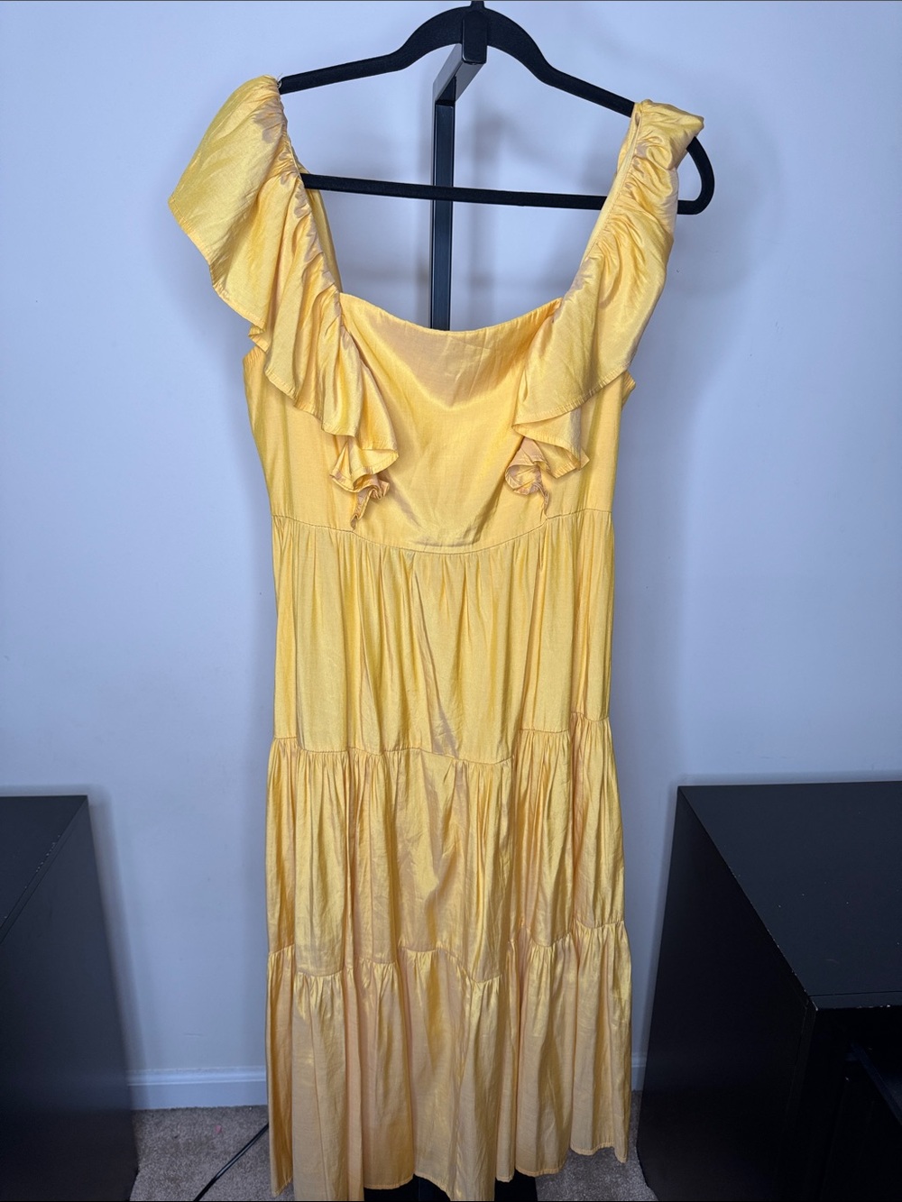 Flying Tomato Yellow Ruffled Midi Dress